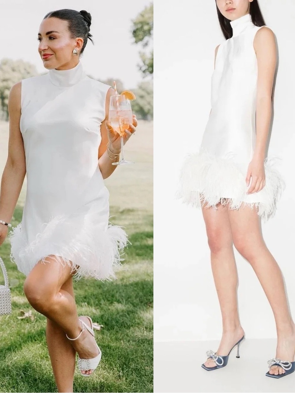 🆕 16ARLINGTON Umiko Feather Trim Mini Dress in Ivory Sz 10 US